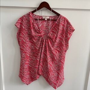 Michael Kors Red & White Zebra Print Blouse • Size L • Like New